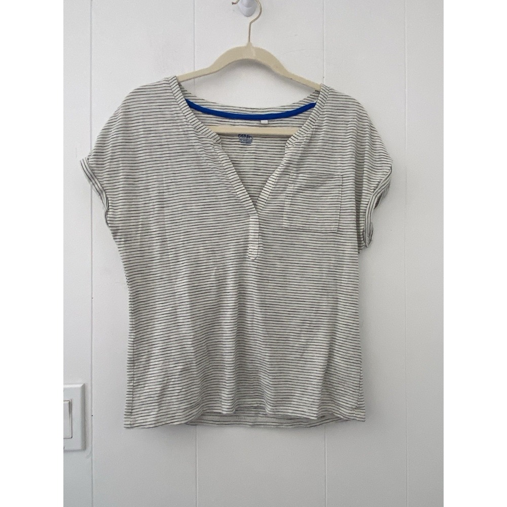 Boden Striped Short‎ Sleeve Henley Top Women's XS White Navy Stripes